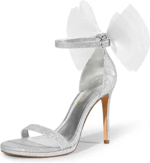 DREAM PAIRS Women's High Stiletto Heels for Women Open Toe Adjustable Bow Ankle Strap Pump Heeled Sandals Wedding Bridal Party Prom Dress Shoes