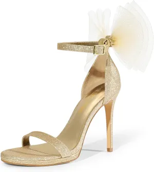 DREAM PAIRS Women's High Stiletto Heels for Women Open Toe Adjustable Bow Ankle Strap Pump Heeled Sandals Wedding Bridal Party Prom Dress Shoes