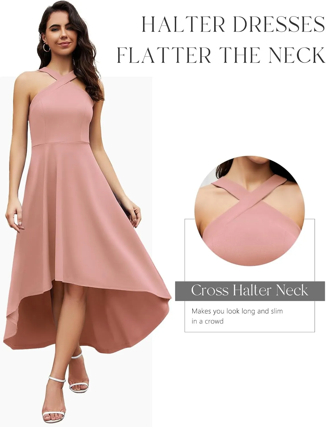 DRESSTELLS Women Cocktail Formal Dresses 2025 Summer Wedding Guest Halter High Low Party Dress