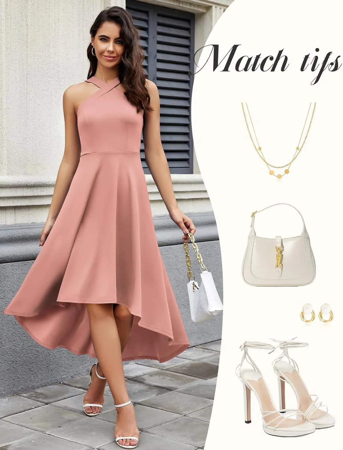 DRESSTELLS Women Cocktail Formal Dresses 2025 Summer Wedding Guest Halter High Low Party Dress