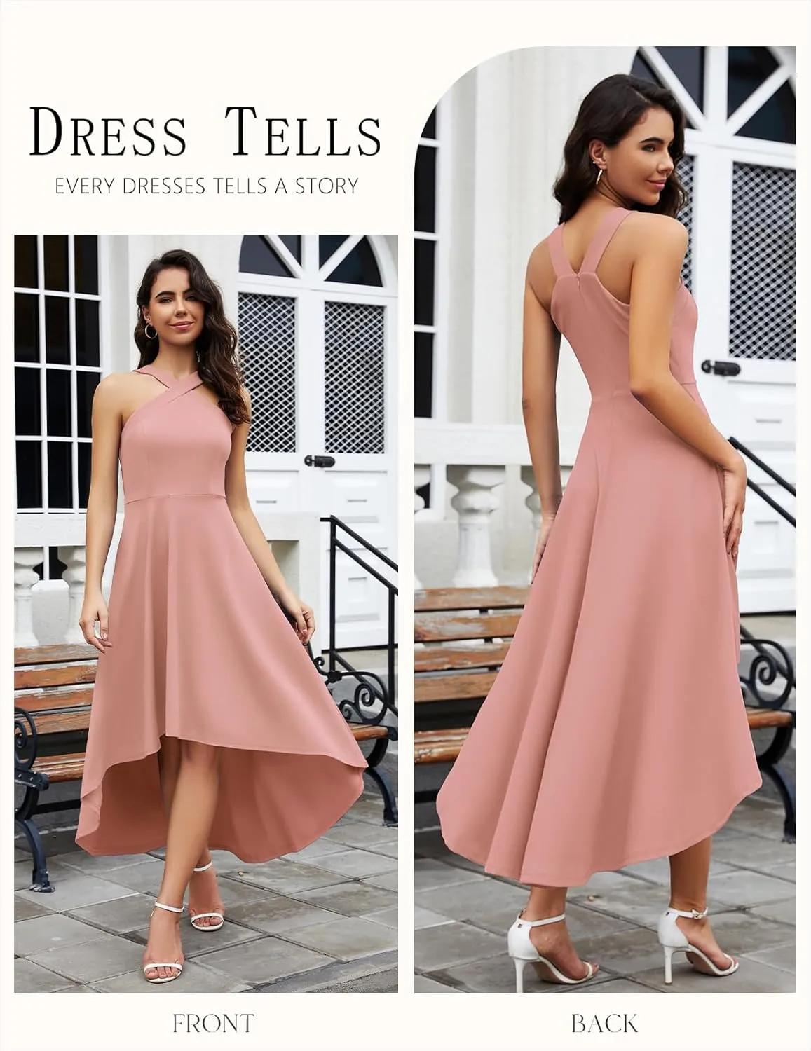 DRESSTELLS Women Cocktail Formal Dresses 2025 Summer Wedding Guest Halter High Low Party Dress