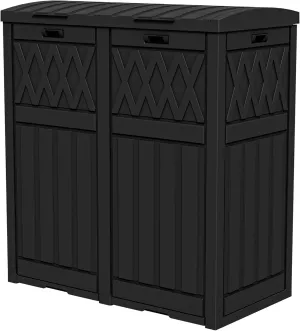 DWVO 76 Gallon Garbage Dual Can, Resin Outdoor Trash Can with Tiered Lid and Drip Tray, Waterproof Trash Bin for Patio, Kitchen, Backyard (Black)