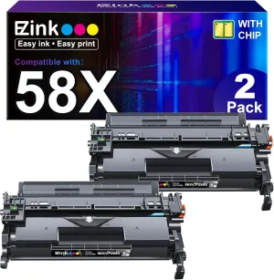 E-Z Ink 58X CF258X Compatible Replacement for HP 58X CF258X 58A CF258A Toner Cartridge Black with Laserjet MFP M428fdw M428fdn M428dw M404 M428 Pro M404n M404dn M404dw Printer(2 Black with Chip)
