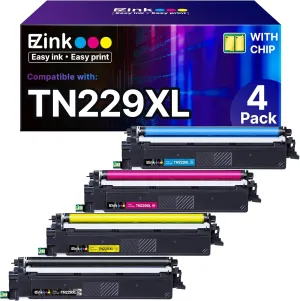 E-Z Ink Compatible TN229XL Toner Cartridges Replacement for Brother TN229XL TN-229XL TN229 XL to use with MFC-L3720CDW MFC-L3780CDW HL-L3220CDW HL-L3280CDW HL-L3300CDW Printer (TN229XLBK/C/M/Y-4 Pack)