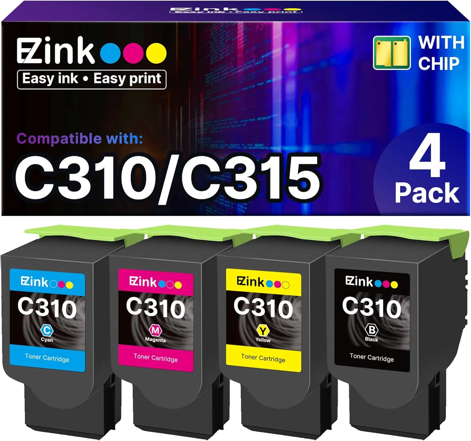 E-Z Ink Compatible Toner Cartridge Replacement for Xerox C310/C315 High-Yield Toner Cartridge for Xerox C310 C310DNI C310DNIM C315 C315DNI Printer, 006R04356 006R04357 006R04358 006R04359, 4 Packs