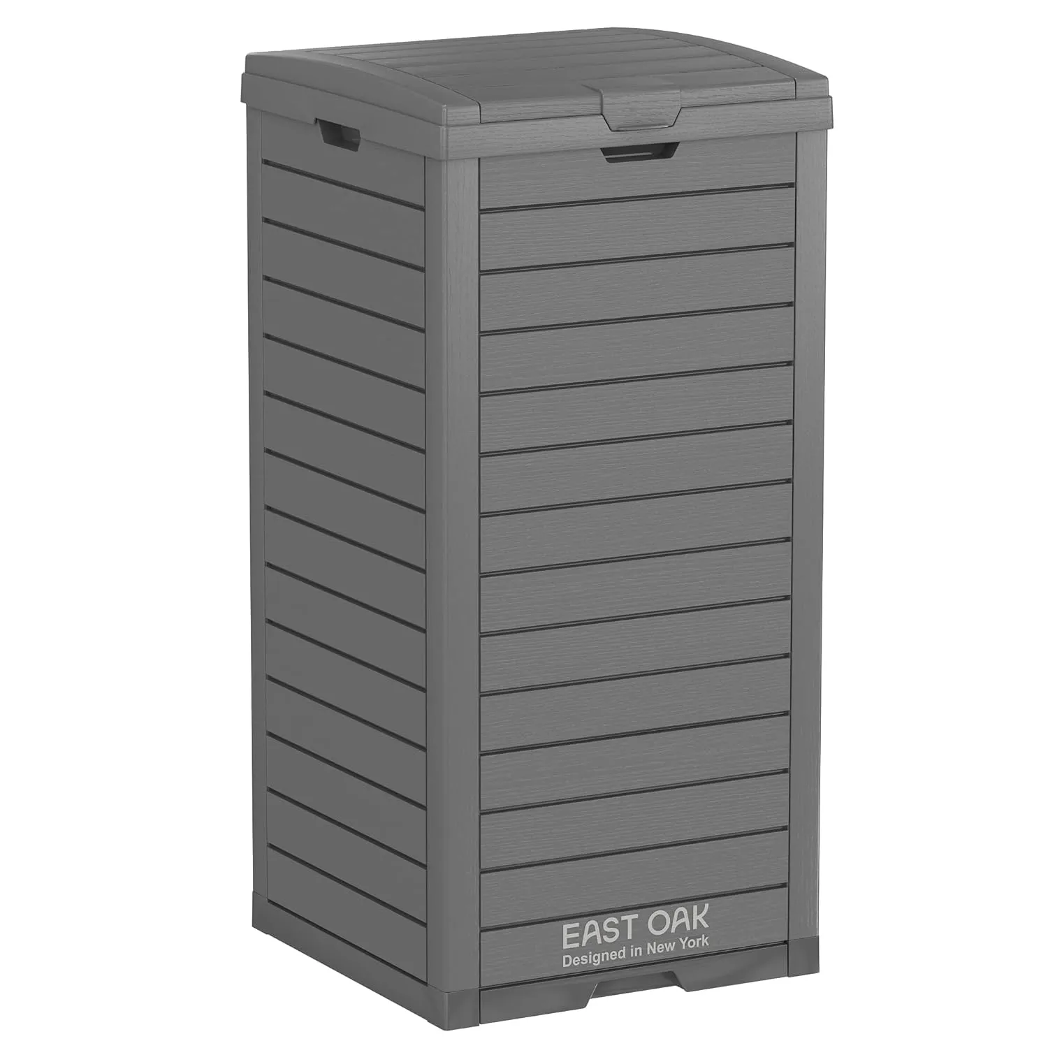EAST OAK 38 Gallon Outdoor Trash Can | Waterproof Resin Garbage Can with Tiered Lid & Drip Tray | Outside Trash Bin for Patio | Kitchen, Backyard & Deck | Gray Color