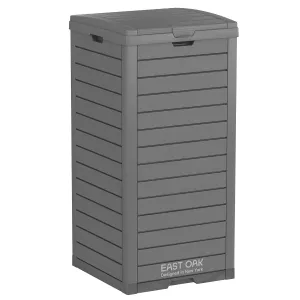 EAST OAK 38 Gallon Outdoor Trash Can | Waterproof Resin Garbage Can with Tiered Lid & Drip Tray | Outside Trash Bin for Patio | Kitchen, Backyard & Deck | Gray Color