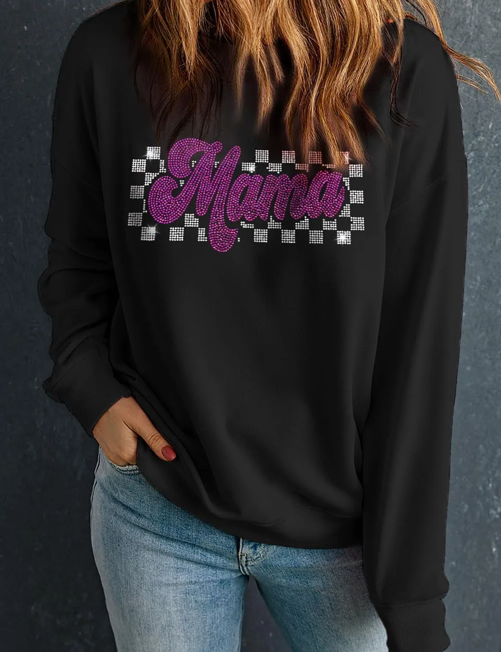 Ecosunny Women's Casual Holiday Mardi Gras Sweatshirt Sequin Print Round Neck Long Sleeve Loose Pullover Tops
