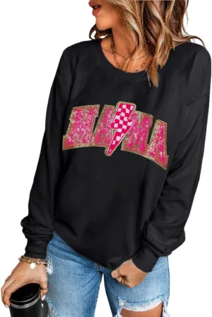 Ecosunny Women's Casual Holiday Mardi Gras Sweatshirt Sequin Print Round Neck Long Sleeve Loose Pullover Tops