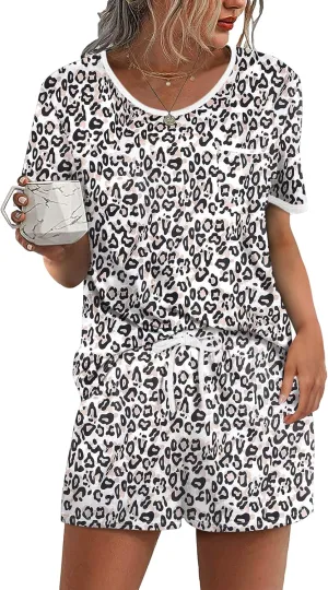 Ekouaer Pajama Set for Women 2 Piece Lounge Set Short Sleeve Tops and Shorts Soft Sleepwear, Chest Pocket