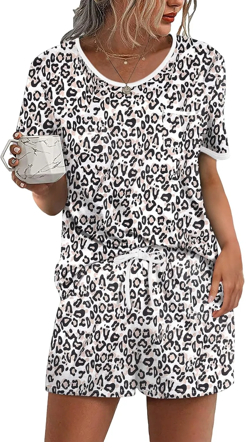 Ekouaer Pajama Set for Women 2 Piece Lounge Set Short Sleeve Tops and Shorts Soft Sleepwear, Chest Pocket