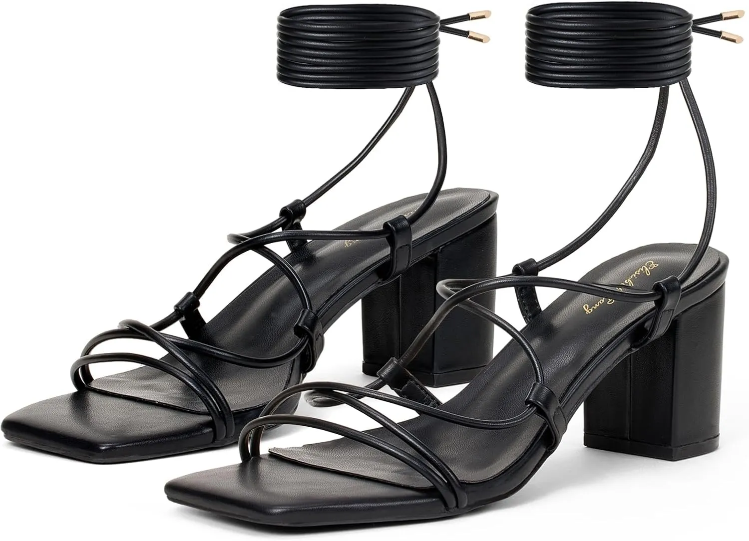 Elisabet Tang Women's High Heeled Sandals 2.4 Inches Chunky Strappy Lace Up Block Heels Square Open Toe at Wedding Party Prom Work Dating