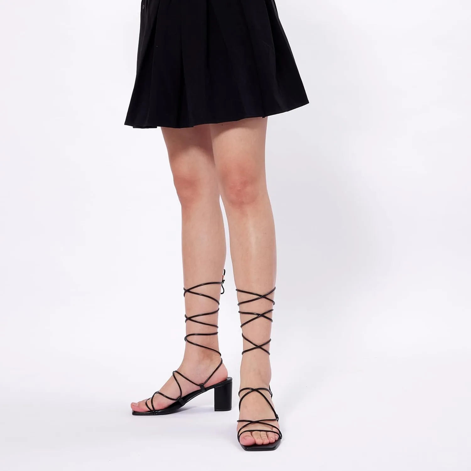 Elisabet Tang Women's High Heeled Sandals 2.4 Inches Chunky Strappy Lace Up Block Heels Square Open Toe at Wedding Party Prom Work Dating