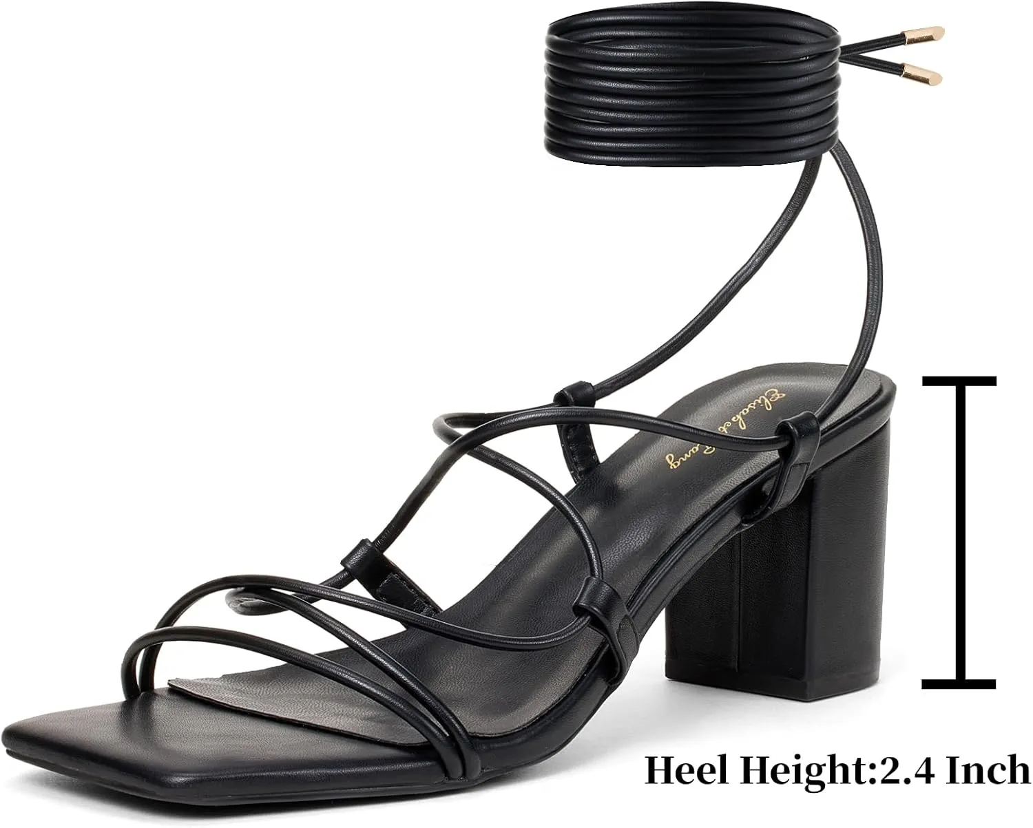 Elisabet Tang Women's High Heeled Sandals 2.4 Inches Chunky Strappy Lace Up Block Heels Square Open Toe at Wedding Party Prom Work Dating