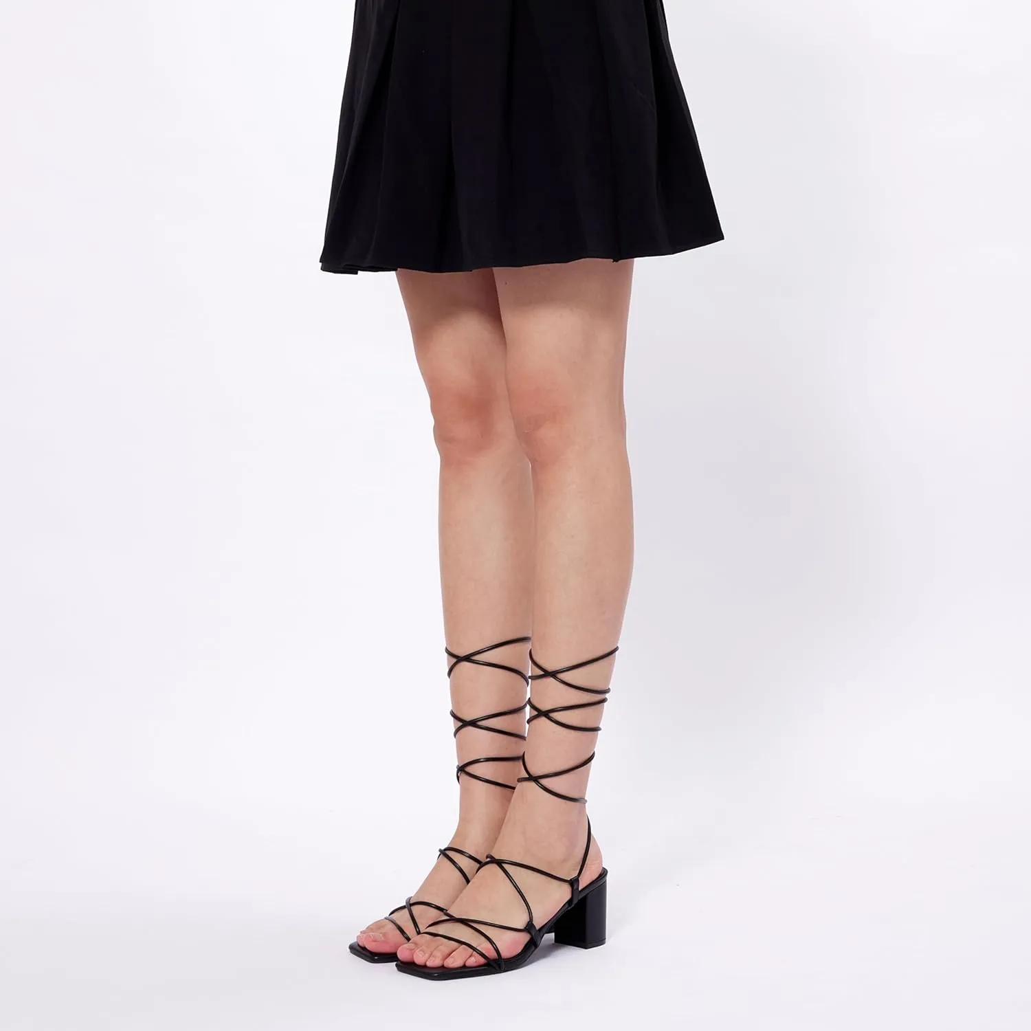 Elisabet Tang Women's High Heeled Sandals 2.4 Inches Chunky Strappy Lace Up Block Heels Square Open Toe at Wedding Party Prom Work Dating