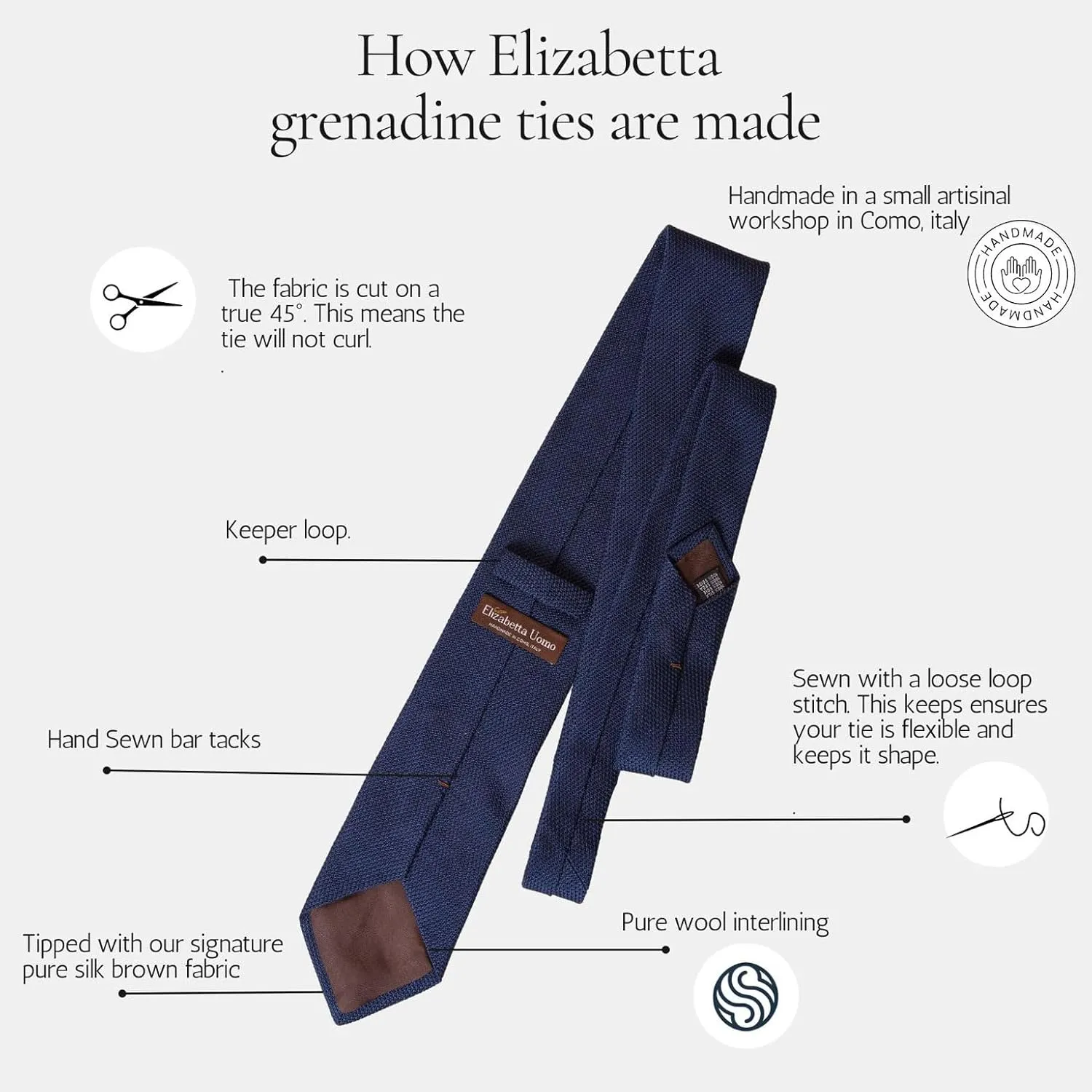 Elizabetta Men's Italian 100% Silk Grenadine Tie - Handmade in Como, Italy