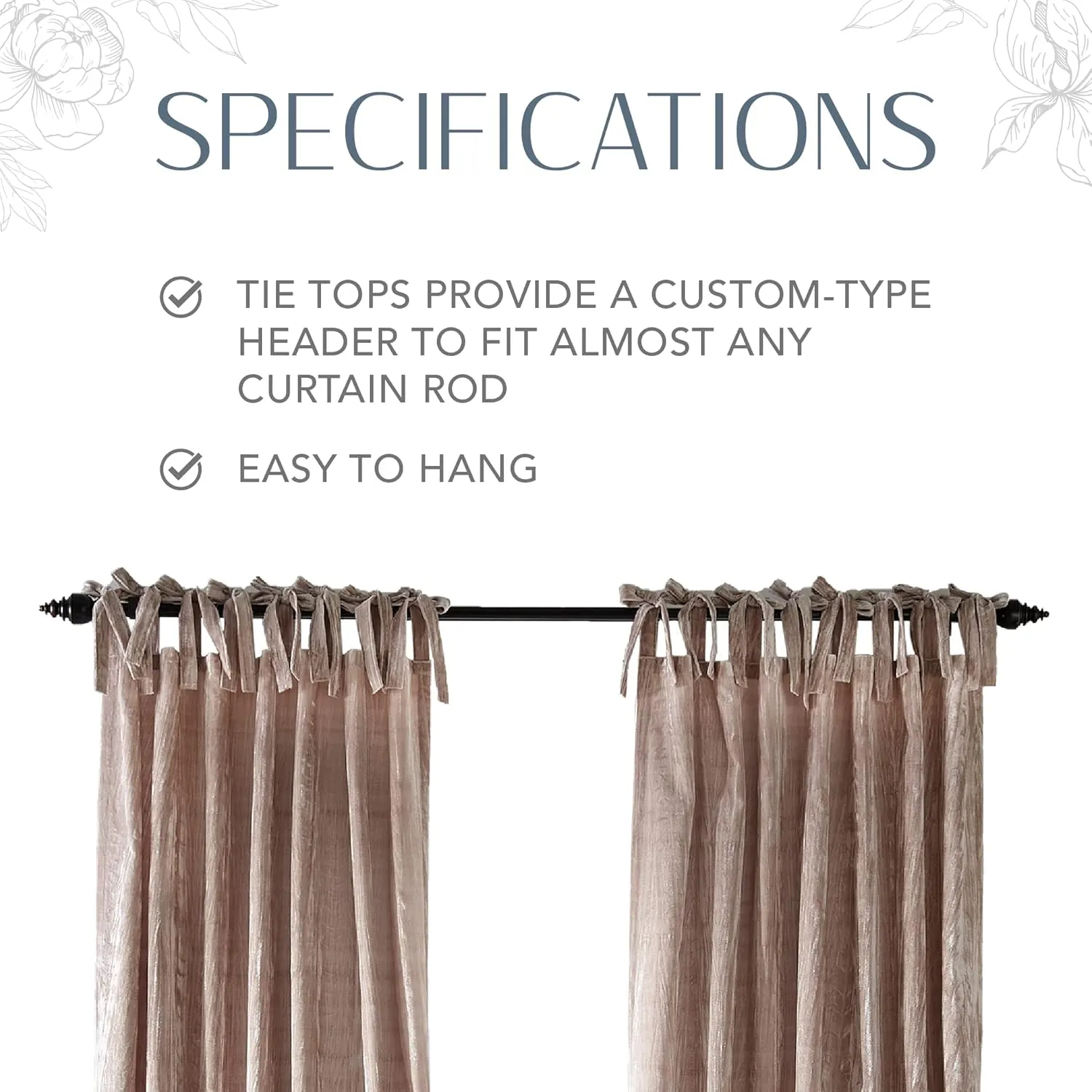 Elrene Home Fashions Korena Tie-Top Crushed Velvet Window Curtain Panel, Rustic-Chic Curtain Panel for Living Room or Bedroom, 52 Inches by 95 Inches, Taupe, 1 Panel