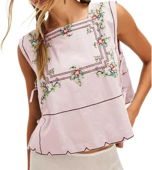 Embroidery Flower Tank Tops for Women Y2K Sleeveless Square Neck Tie Up Cropped Vest Summer Chic Going Out Blouse