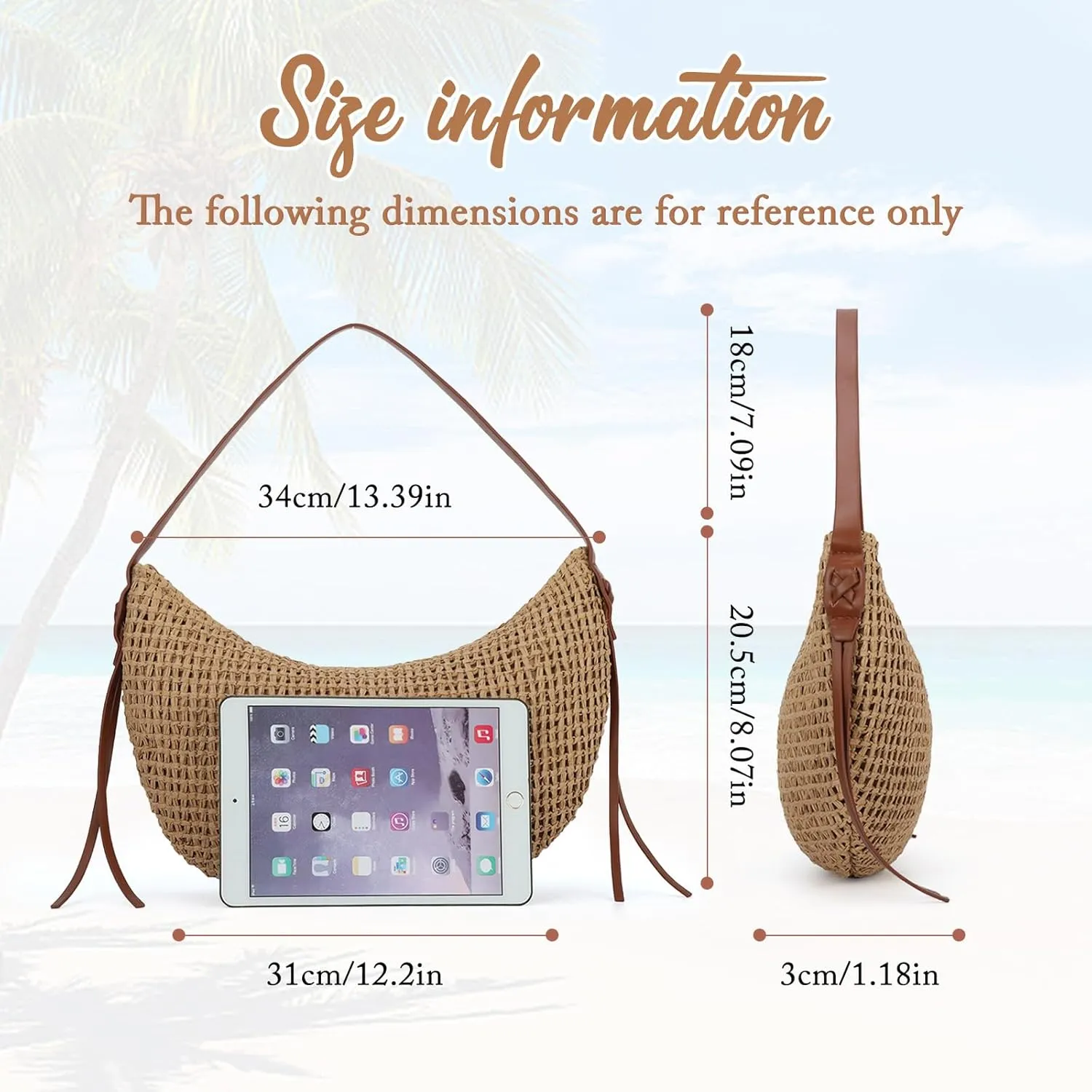 Emprier Straw Shoulder Bag for Women Raffia Woven Tote Handbag Summer Beach Purse Trendy Crescent Bag