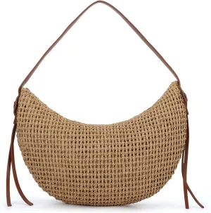 Emprier Straw Shoulder Bag for Women Raffia Woven Tote Handbag Summer Beach Purse Trendy Crescent Bag
