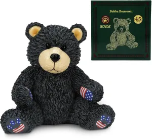 Enesco Boyds Bears 45th Anniversary Bubba Bearsevelt Figurine, Collectible Premium Hand Crafted Hand Painted Stone Resin Teddy Bear Home Decor Statue, Patriotic Black Bear with USA Flag, 4.25 Inch