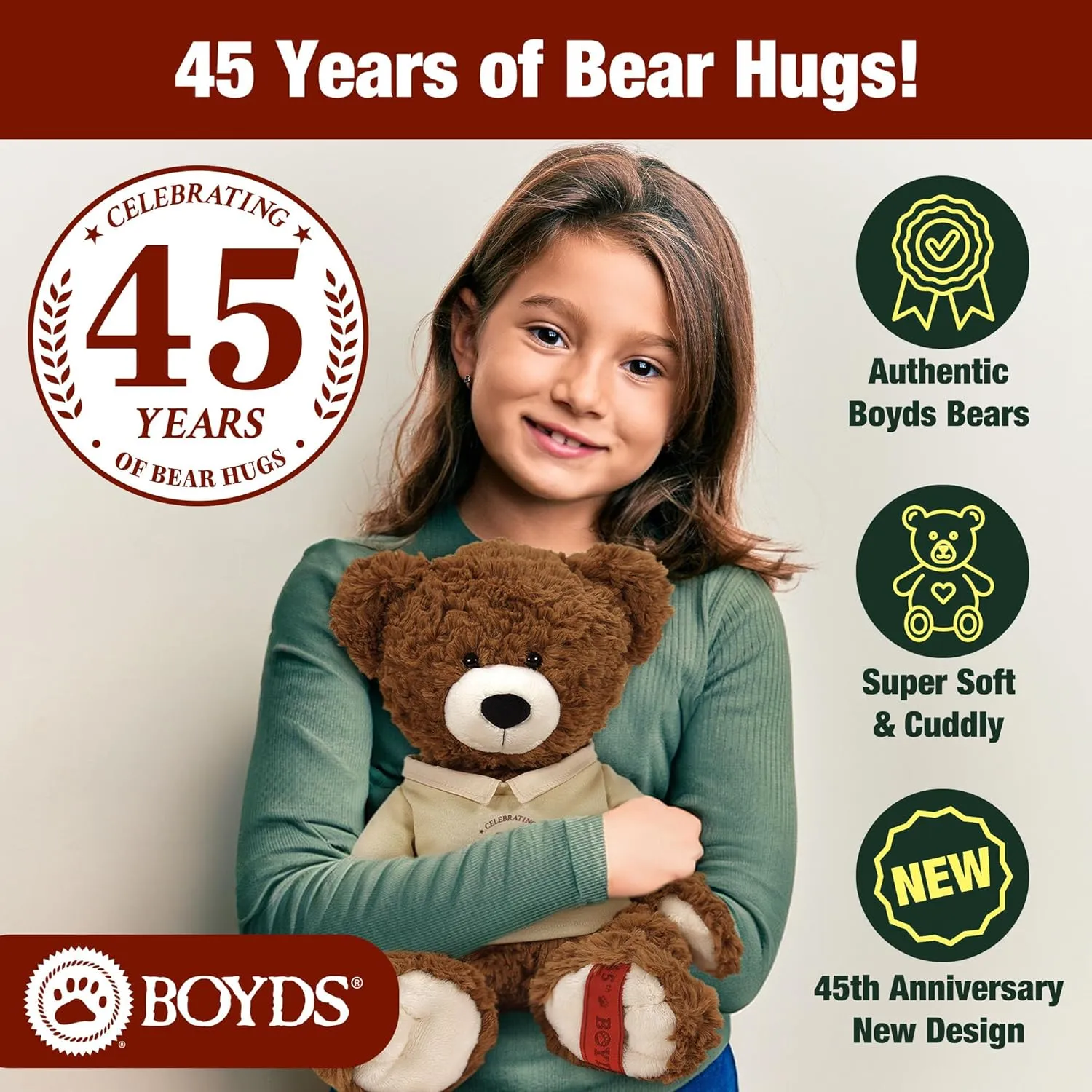 Enesco Boyds Bears 45th Anniversary Chubs Beanster Plush Teddy Bear Stuffed Animals, Collectible Premium Soft Teddy Bear Plushies for Ages 1  and Up, Brown Bear, 12 Inch