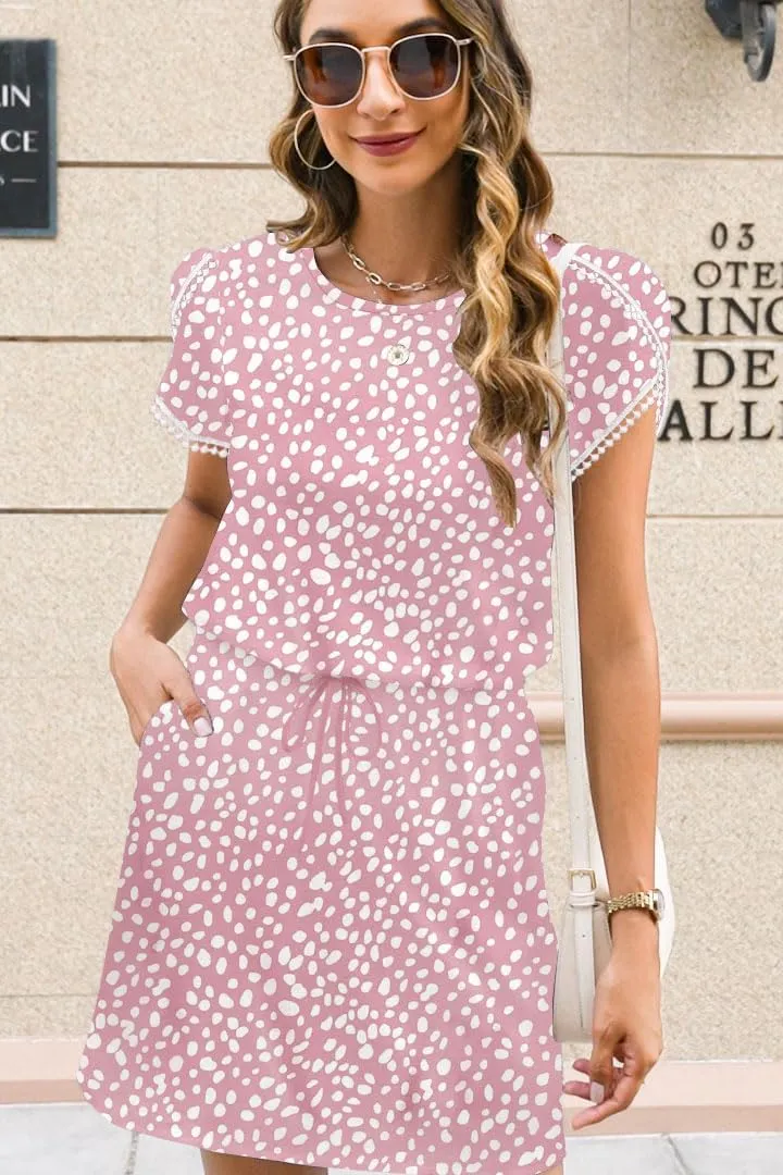 ETCYY NEW Womens Summer Dresses Tie Front Chic Mini Dress Petal Short Sleeve with Pockets