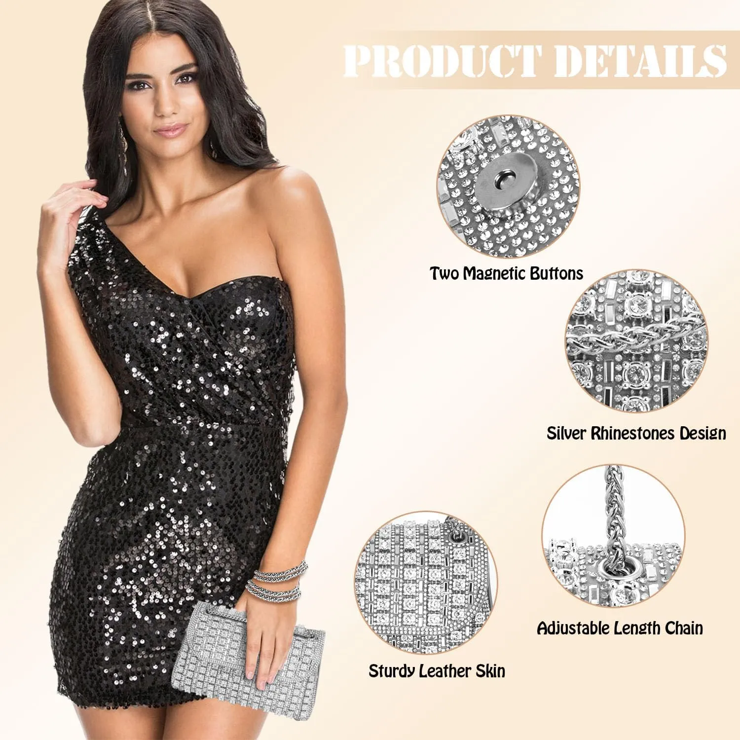 Evening Bag Clutch Purses for Women Shoulder Bag Crossbody Bag Purses Handbag Crystals Rhinestone Clutch Purse