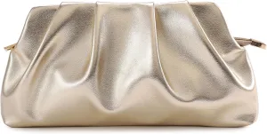 Evening Bag for Women Ruched Clutch Purse Detachable Metal Chain Crossbody Bag