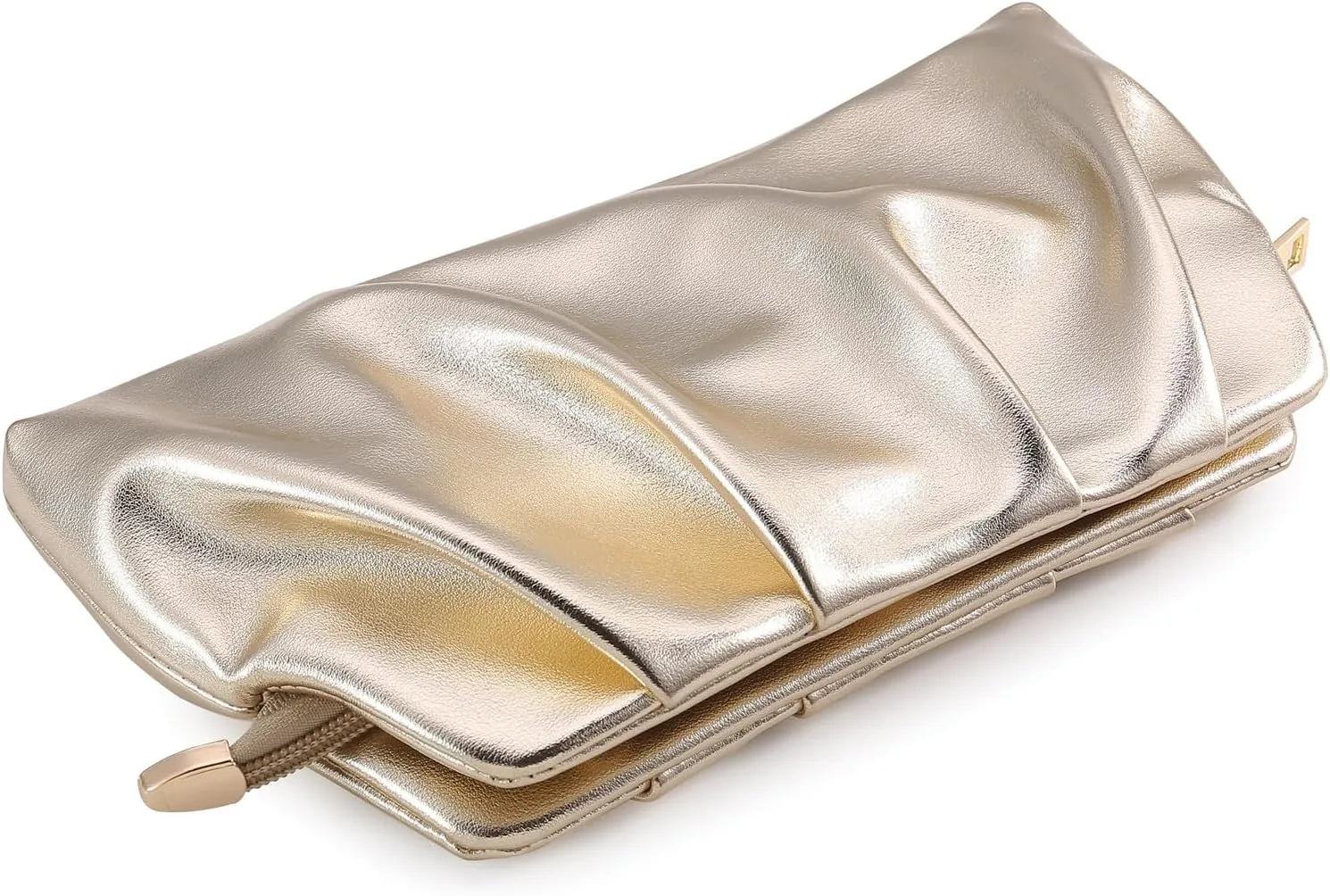 Evening Bag for Women Ruched Clutch Purse Detachable Metal Chain Crossbody Bag