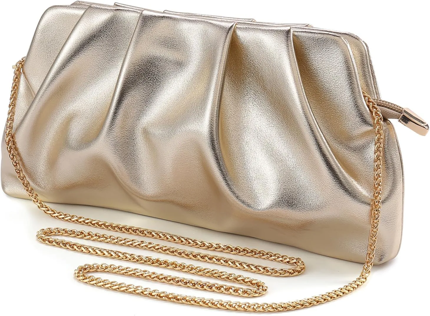 Evening Bag for Women Ruched Clutch Purse Detachable Metal Chain Crossbody Bag