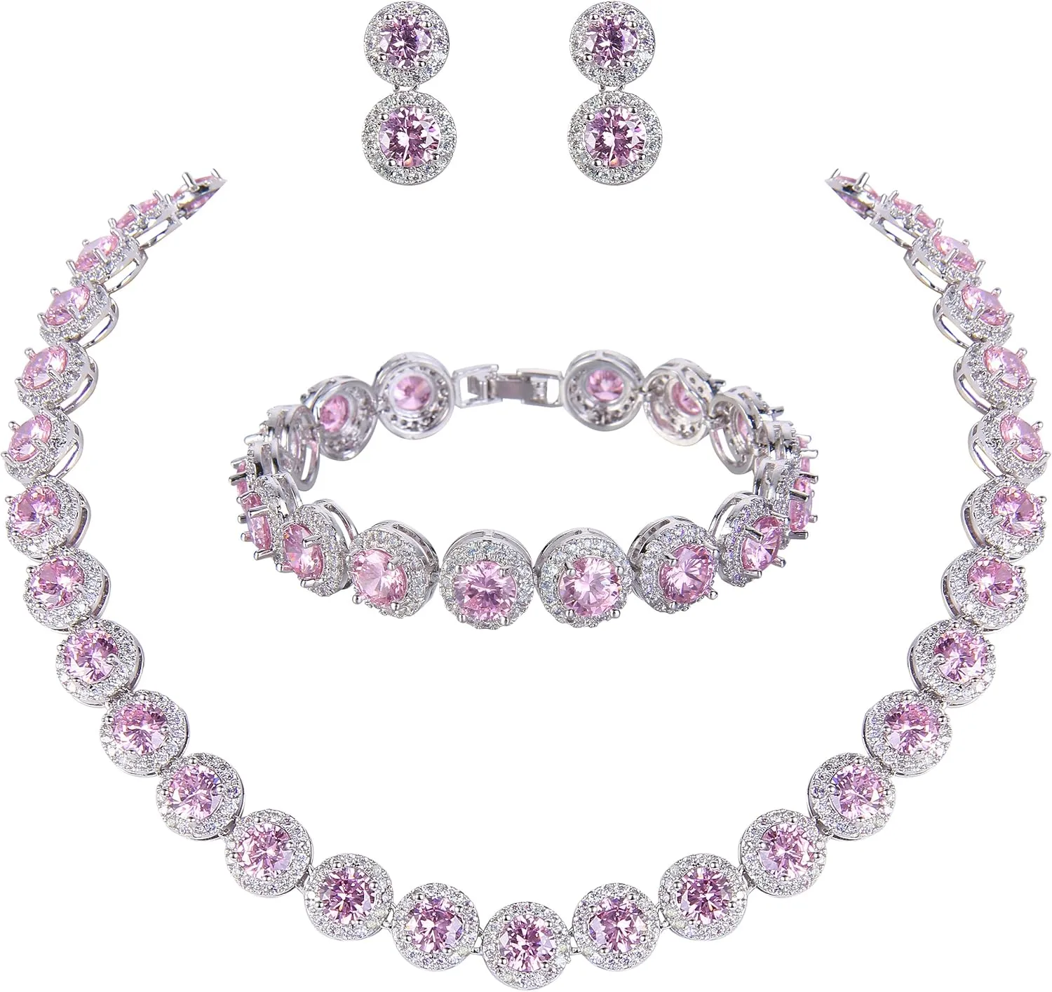 EVER FAITH Round Cut Cubic Zirconia Tennis Luxury Necklace Bracelet Earrings Set for Women