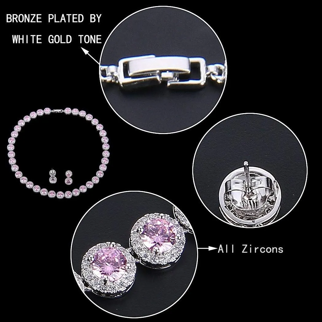EVER FAITH Round Cut Cubic Zirconia Tennis Luxury Necklace Bracelet Earrings Set for Women