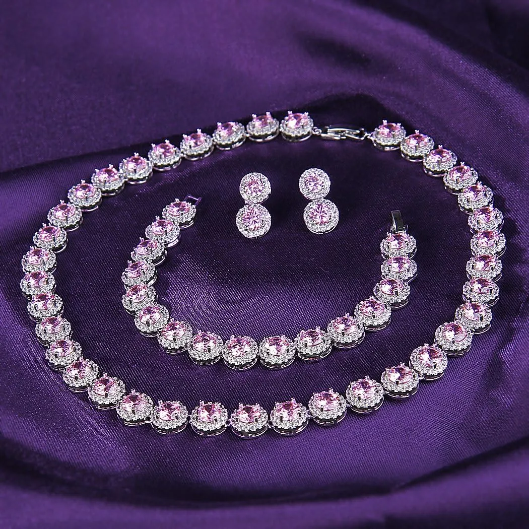 EVER FAITH Round Cut Cubic Zirconia Tennis Luxury Necklace Bracelet Earrings Set for Women