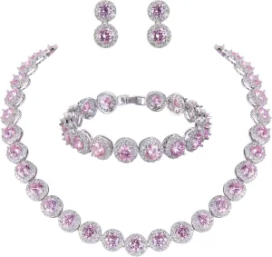 EVER FAITH Round Cut Cubic Zirconia Tennis Luxury Necklace Bracelet Earrings Set for Women