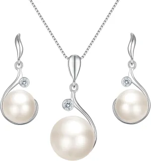 EVER FAITH Woman's 925 Sterling Silver Cubic Zirconia AAA Freshwater Cultured Pearl Necklace Earrings Set Birthday Mother's Day Jewlery Gift for Wife, Mom