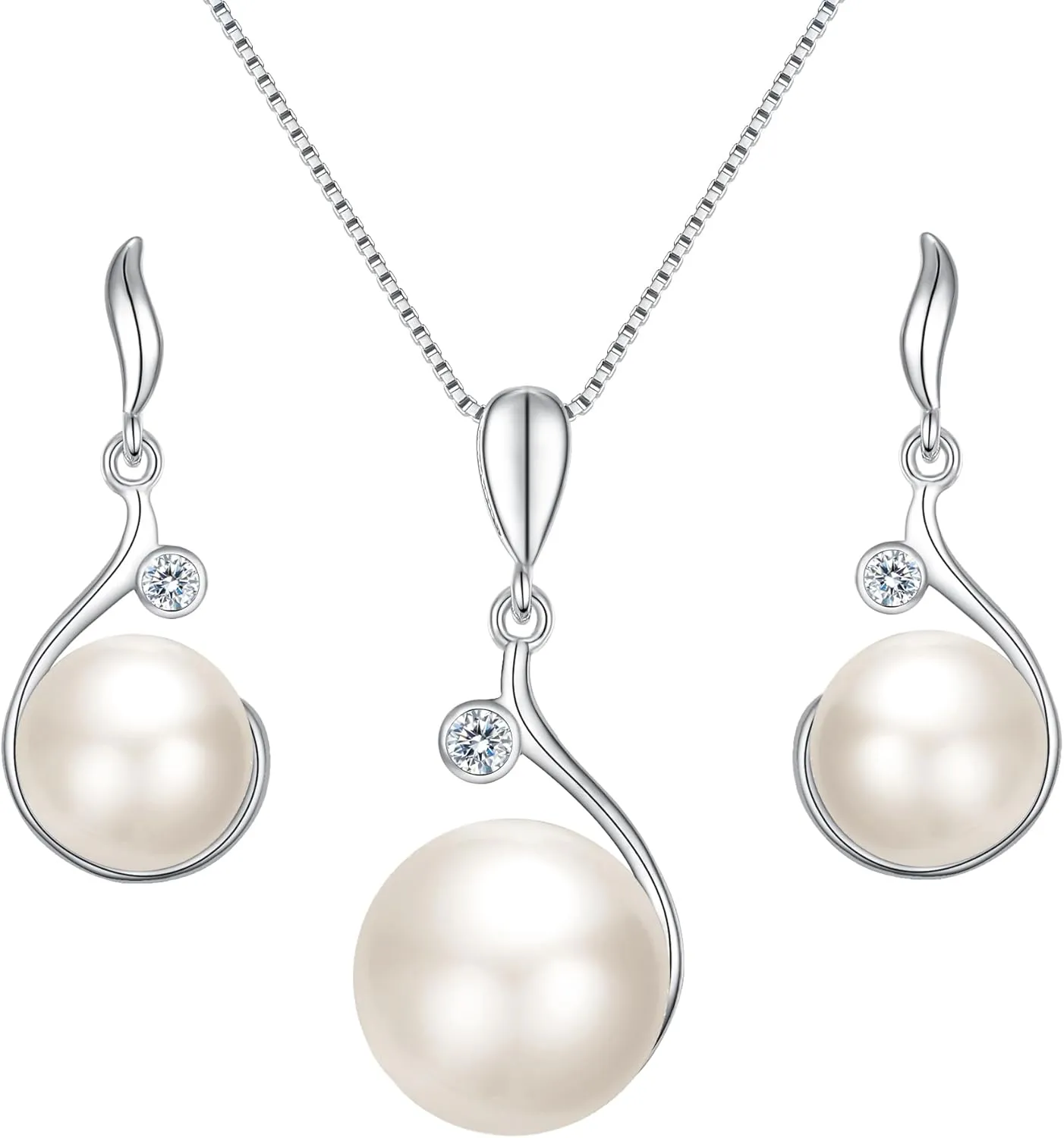 EVER FAITH Woman's 925 Sterling Silver Cubic Zirconia AAA Freshwater Cultured Pearl Necklace Earrings Set Birthday Mother's Day Jewlery Gift for Wife, Mom