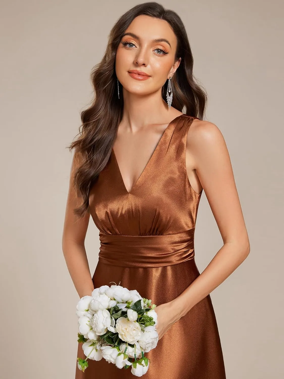 Ever-Pretty Women's Double-V-Neck Floor-Length Empire Waist Satin Formal Dress with Pockets 02326