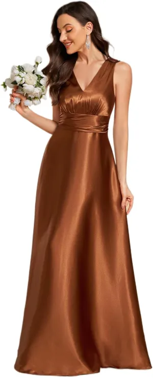 Ever-Pretty Women's Double-V-Neck Floor-Length Empire Waist Satin Formal Dress with Pockets 02326
