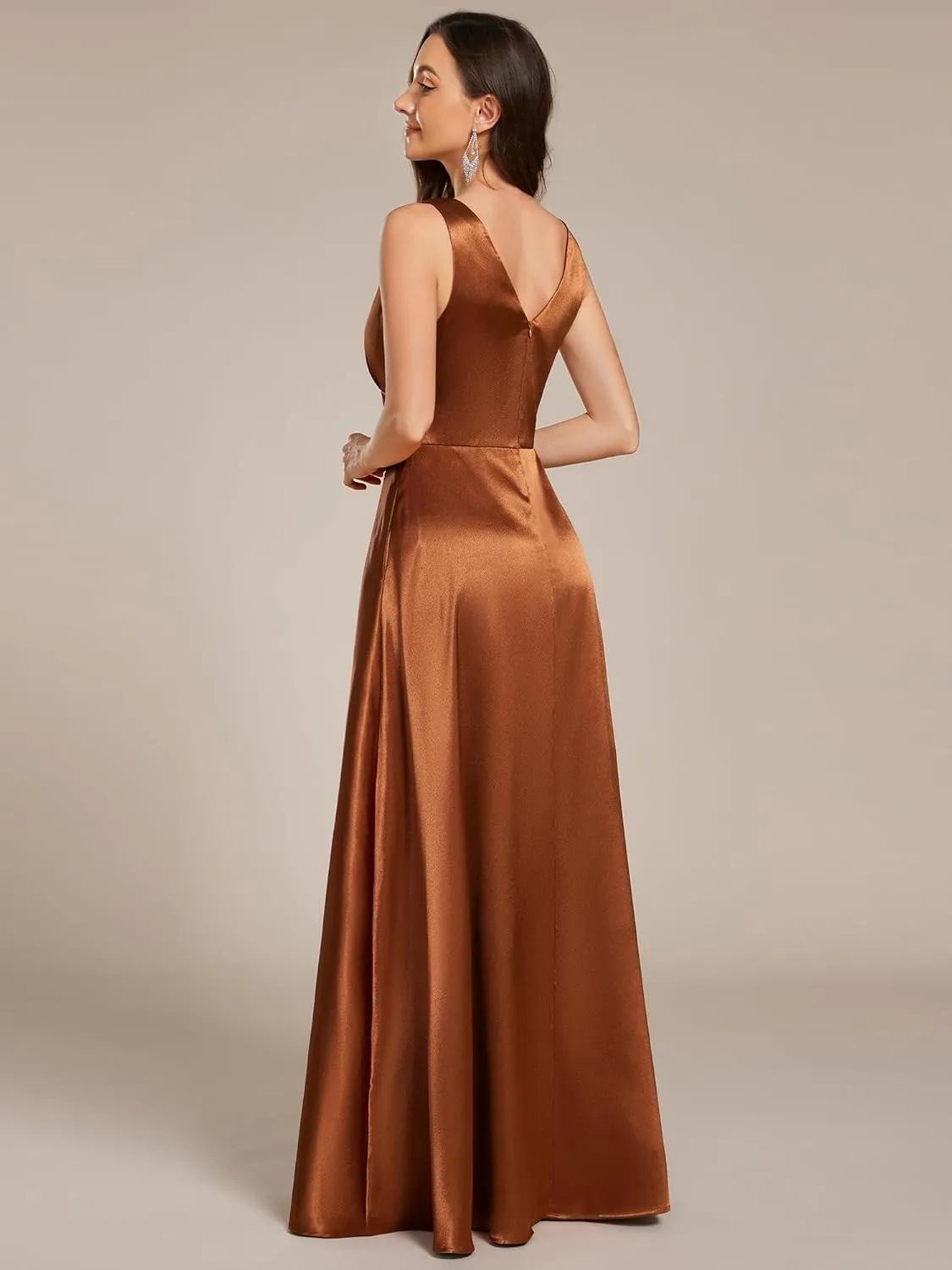 Ever-Pretty Women's Double-V-Neck Floor-Length Empire Waist Satin Formal Dress with Pockets 02326