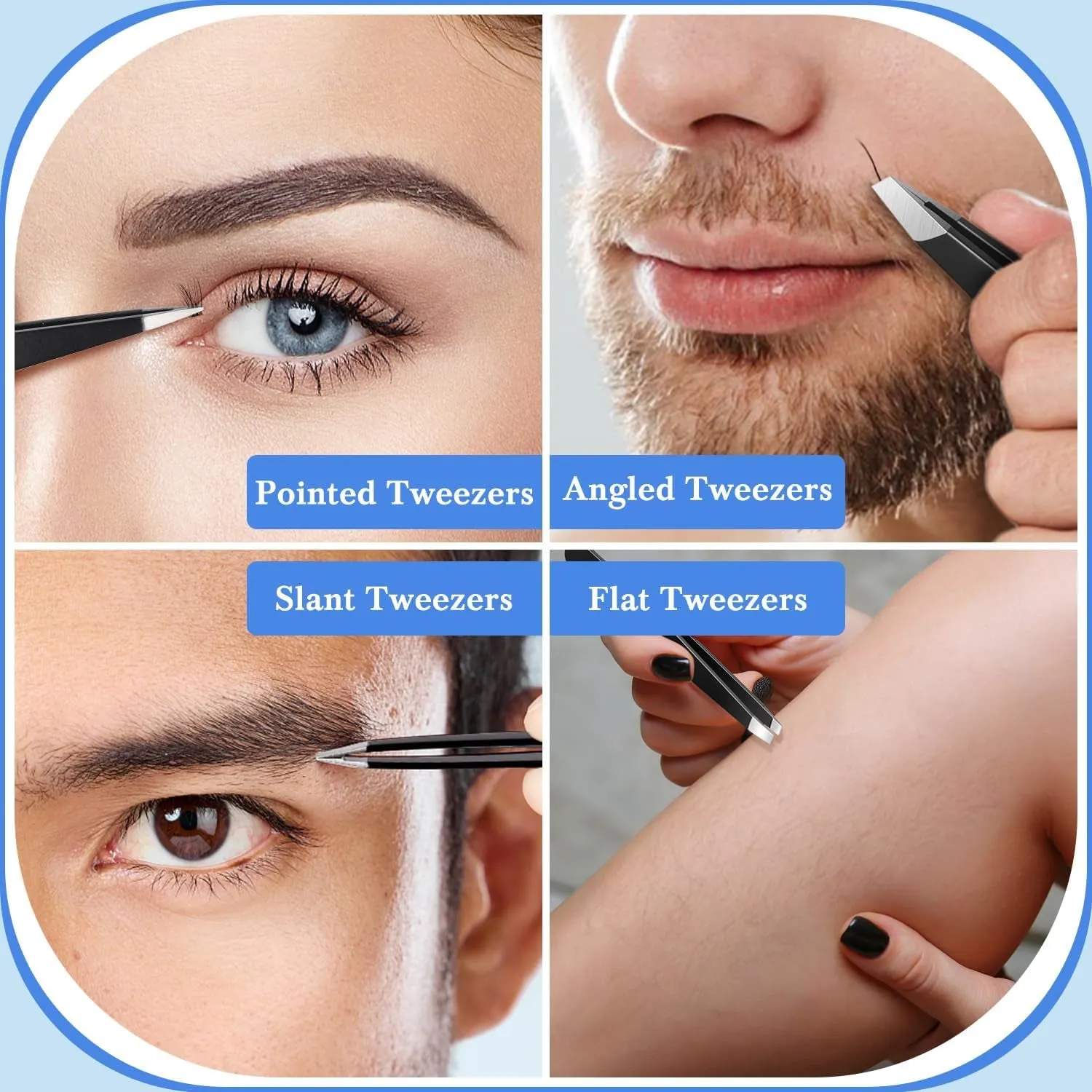 Eyebrow Kit, 8 in 1 Eyebrow Trimmer Scissors, Tweezers for Women, Razor, Brush with Travel Bag, Tweezers Set for Women and Men, Professional Shaping Grooming Kit