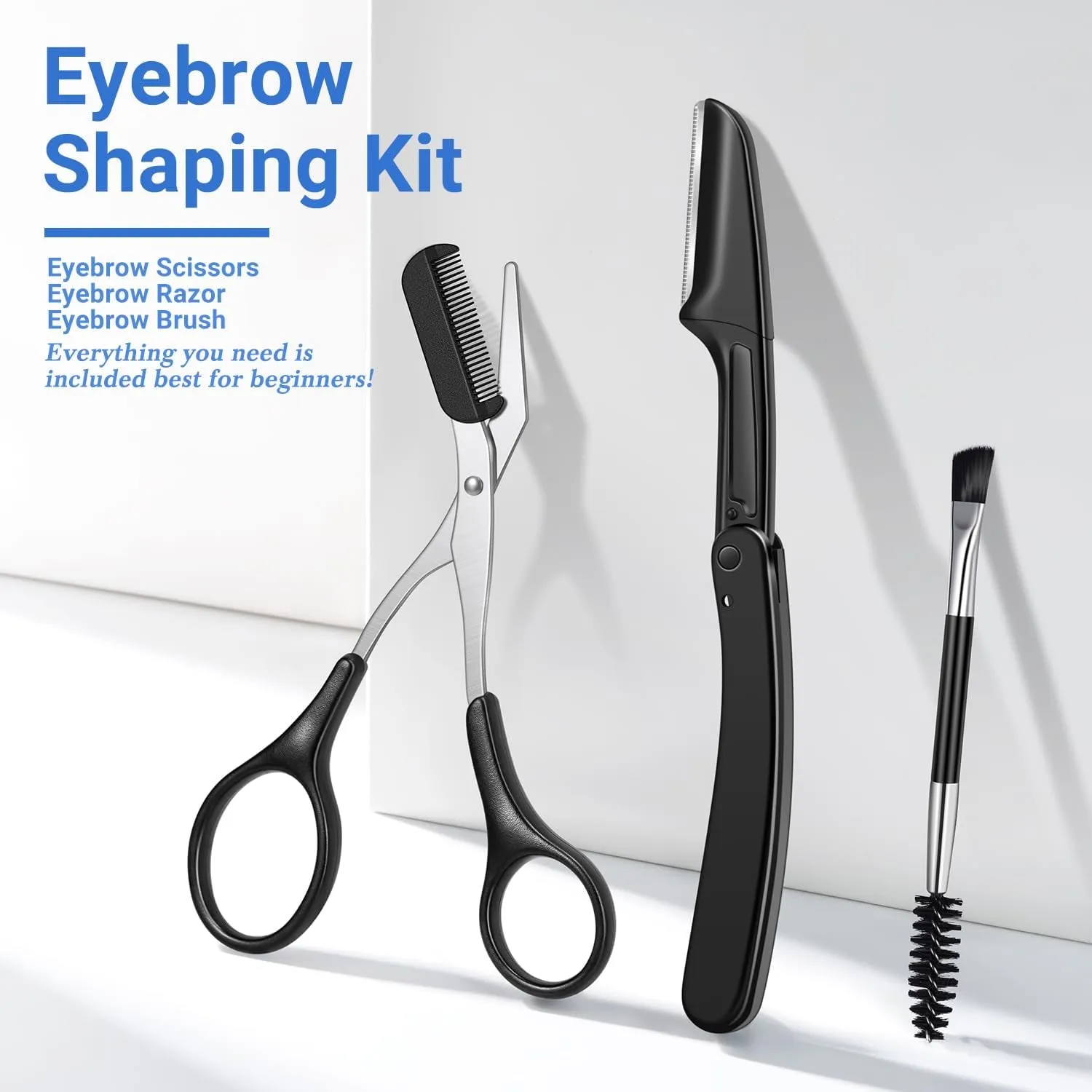 Eyebrow Kit, 8 in 1 Eyebrow Trimmer Scissors, Tweezers for Women, Razor, Brush with Travel Bag, Tweezers Set for Women and Men, Professional Shaping Grooming Kit
