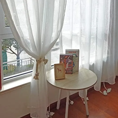 FADFAY Farmhouse White Lace Shabby Elegant Chic Sheer Curtain with Valances, Adjustable Tie-Up Curtain Shades, 1 Panel Shabby Tulle Curtains for Window 78"x90"