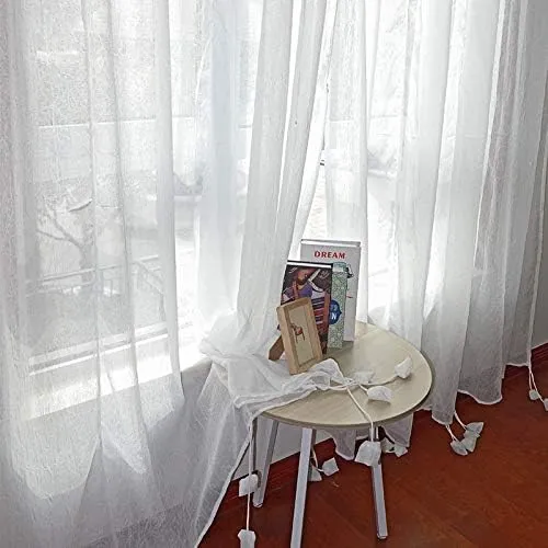 FADFAY Farmhouse White Lace Shabby Elegant Chic Sheer Curtain with Valances, Adjustable Tie-Up Curtain Shades, 1 Panel Shabby Tulle Curtains for Window 78"x90"