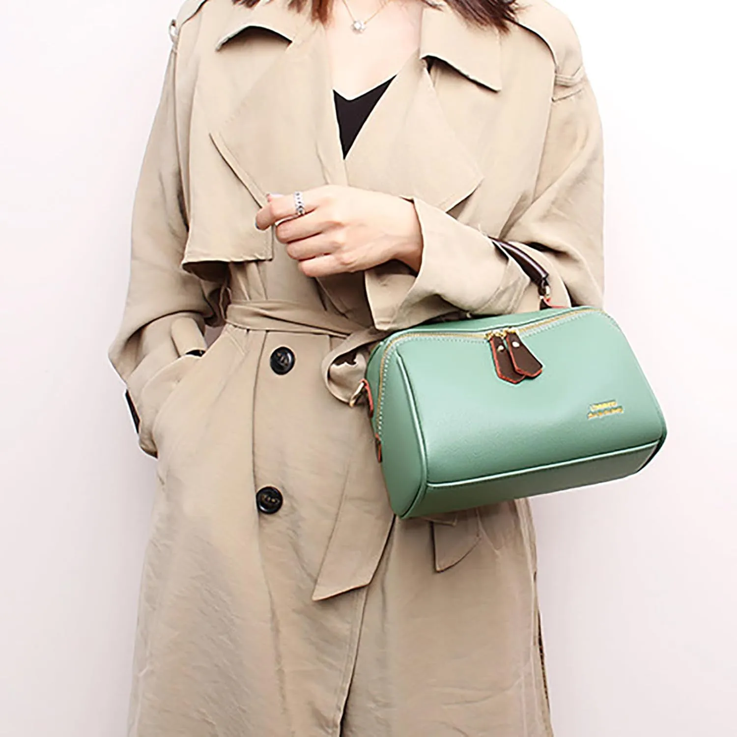 Fashion Leather Top-Handle Crossbody Pillow Bag For Women Shoulder Satchel Purses With Double Zipper Design