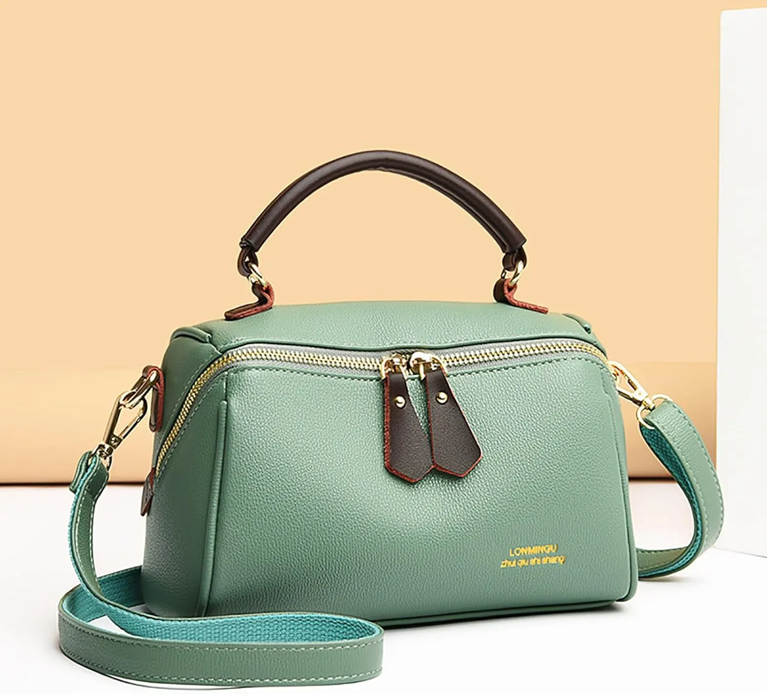 Fashion Leather Top-Handle Crossbody Pillow Bag For Women Shoulder Satchel Purses With Double Zipper Design