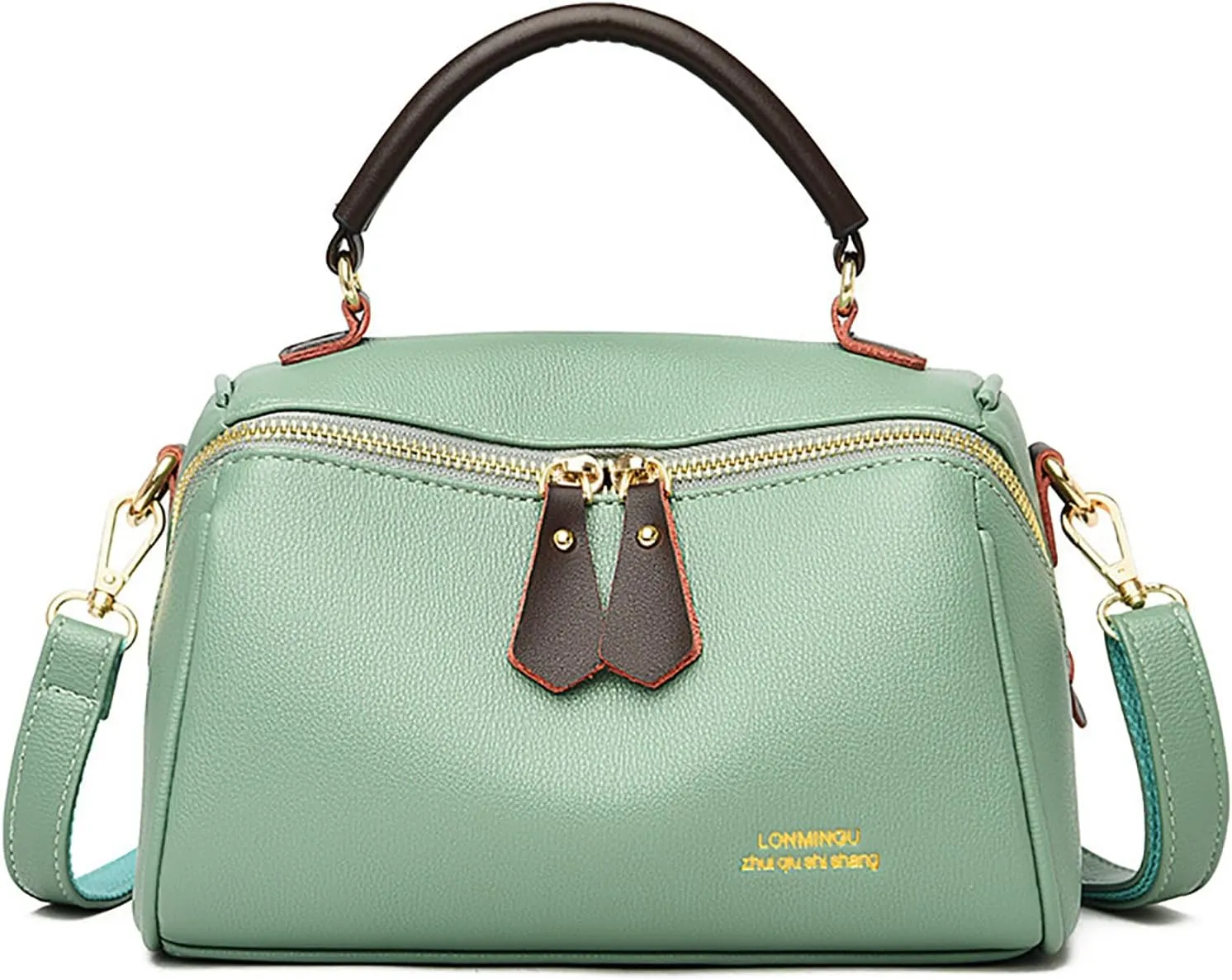 Fashion Leather Top-Handle Crossbody Pillow Bag For Women Shoulder Satchel Purses With Double Zipper Design