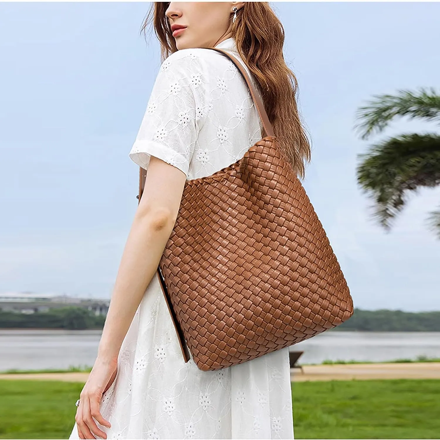 Fashion Woven Tote Bag for Women, Female Hobo Bag, Beach Handbag Purse, Travel Shoulder Bag with Adjustable Strap