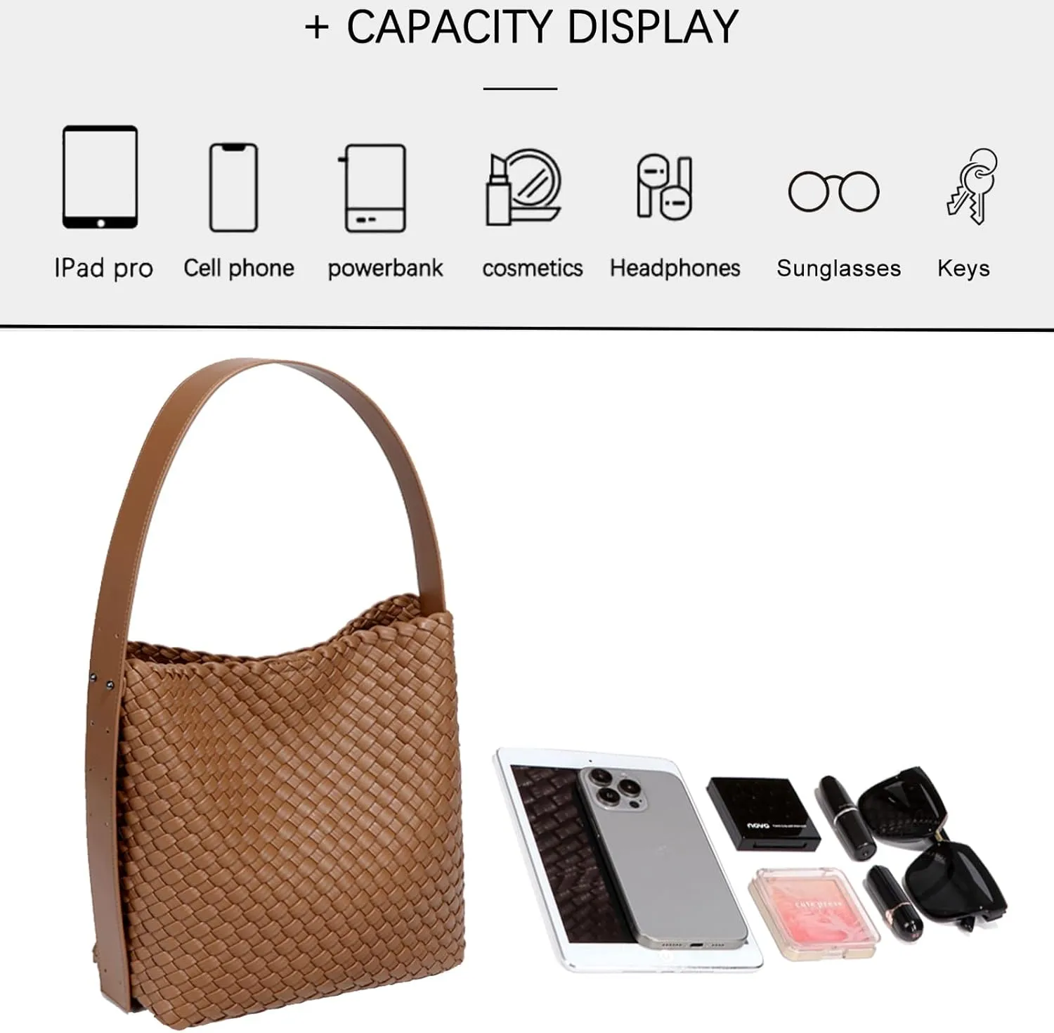Fashion Woven Tote Bag for Women, Female Hobo Bag, Beach Handbag Purse, Travel Shoulder Bag with Adjustable Strap