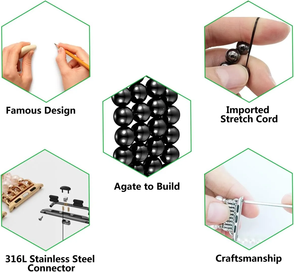 fastgo Bracelet Compatible with Apple Watch Bands 42mm 44mm 45mm 49mm, Dressy Handmade Beaded Elastic Stretch Pearl Replacement Strap Women for IWatch SE& Series 9 Ultra 8/7/ 6/5/4/3/2/1 (Black)